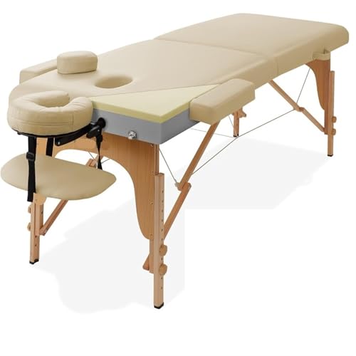 PSNKLMM Mesa de Masaje Plegable de Espuma viscoelástica Profesional: portátil con Estuche de Transporte para Fisioterapia Y Tatuaje(Cream)
