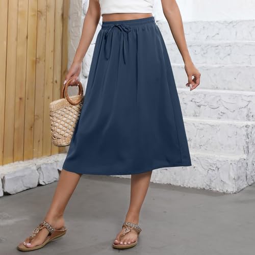 Women's Skirts Below Knee Cute Floral Print Midi Length Skirt 2025 Trendy Casual Summer Clothes Beach Vacation Outfits4