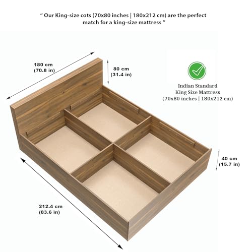 Image of VIKI Hydraulic King Size Bed with Storage (70x80) | Engineered Wood Hydraulic Lift Wooden Bed Frame for Bedroom | Modern Storage Cot | Brussel Walnut Finish | Free Assembly | 1 Year Warranty