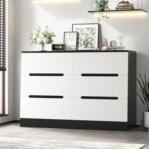 FOTOSOK White Dresser 6 Drawer Dresser, 47.2'' Chest of Drawers for TV...