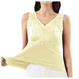 Womens Sleeveless Thermal Underwear Top V Neck Built-in Bra Fleece Lined Tank Tops Lace Base Layer Winter Warm Undershirt (White, XXL)
