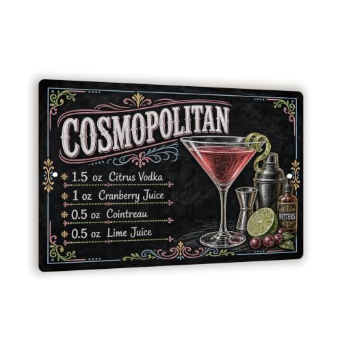 Cosmopolitan Recipe Metal Sign - Chalkboard Bar Wall Decor - 8x12 Cocktail Art