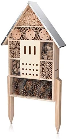 Navaris Insect House with Stakes - Extra Large Wooden Bug Hotel 22.4" H x 15" W - Bee, Butterfly, Ladybug Natural Nesting Habitat for Garden and Yard