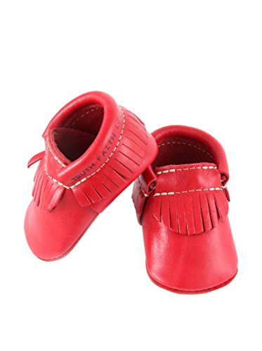 First Steps CLASSIC Red Leather Moccasins with Bible Verse, 3 M US Infant