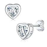 Supcare Silver Studs Earrings for Women, Hypoallergenic 925 Silver Earrings, Exquisite Initial Small Stud Earring with Gemstone and Letter, Women Girls Birthday Gift Comes with Jewelry Box