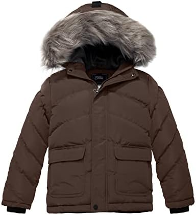 ZSHOW Boy's Warm Padded Winter Coat Thick Fleece Lined Quilted Parka Windproof Puffer Jacket(Coffee,14-16)