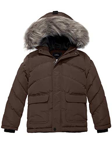 Zshow Boy's Warm Padded Winter Coat Thick Fleece Lined Quilted Parka Windproof Puffer Jacket(Coffee,14-16) #TOP14