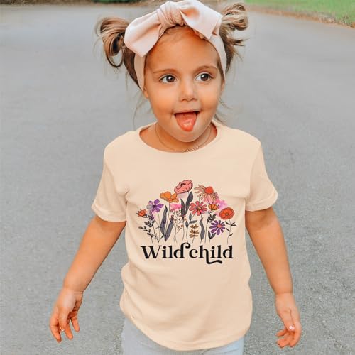 Toddler Baby Girls Flower Shirt Cute Wild Child Flower Short Sleeve T-Shirt Kids Wildflower Graphic Summer Tees Top2