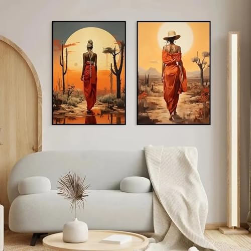 Toile femme africaine soleil affiche 60x80cm art imprimé sans cadre salon
