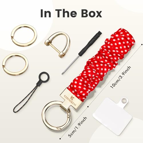 Image of Scrunchie Keychain Wristlet, Key Chain for Car Keys with D Ring, Stretchy Phone Charms with Tether Tab for Women.
