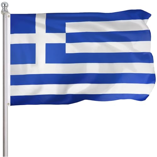 FLGCLUB Greece Greek Flag 3x5 Ft Outdoor Vibrant Color Fade Resistant Greece Flags Polyster Double Stitched Greek National Flag Canvas Header and Brass Grommets