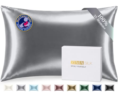 Image of ZIMASILK 25 Momme 100% Pure Mulberry Silk Pillow Cases, Iron Gray, Standard | Natural Silk, Highest Grade 6A, Hair and Skin Care, Thick & Soft, Gift for Women Men, 1pc (Standard 20 inchx26 inch)