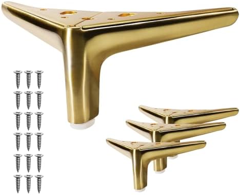 4-inch Brushed Gold Furniture Legs, Legs for Furniture Set of 4 M...