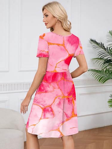 KORSIS Women Summer Dresses Short Sleeve Casual Round Neck A-Line Pleated Dress Beach Casual Vacation Sundress with Pockets (S-2XL) — view 5