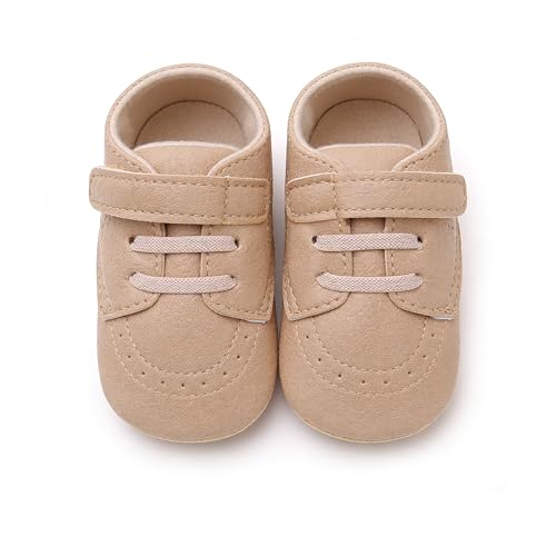 Image of SOFMUO Baby Boys Girls High Top Ankle PU Leather Sneakers Soft Rubber Sole Infant Moccasins Newborn Oxford Loafers Anti-Slip Toddler Wedding Uniform Dress Shoes