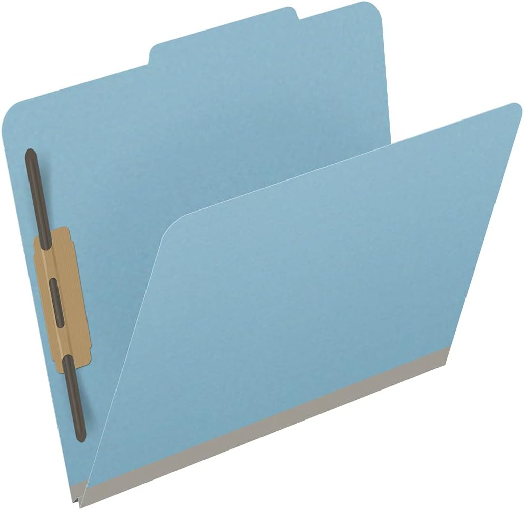 25 Pt. Pressboard Classification Folders, 2/5 Cut ROC Top Tab, Letter Size, No Dividers, Light Blue (Box of 25)