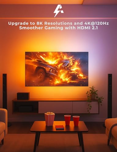 Image of APEX LIGHT HDMI 2.1 Version TV Backlight, HDMI 2.1 Sync Box, Supports 8K@60Hz, 4K@120Hz, VRR and ALLM, Works with Google Assistant and Alexa, RGBIC LED Light Strip for 32-90 inch TVs, 60 LEDs /m