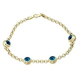 14k Solid Gold Evil Eye Bracelet, Blue Evil Eyes Station, Evil Eye Protection Symbol, 2 Sided Eye wi