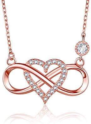 BlingGem Necklace for Women 925 Sterling Silver White/Rose Gold Plated 5A CZ Infinity Heart Pendant Necklace Birthday Anniversary Jewellery Gift for Her