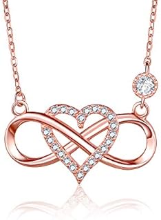 BlingGem Necklace for Women 925 Sterling Silver White/Rose Gold Plated 5A CZ Infinity Heart Pendant Necklace Birthday Anniversary Jewellery Gift for Her