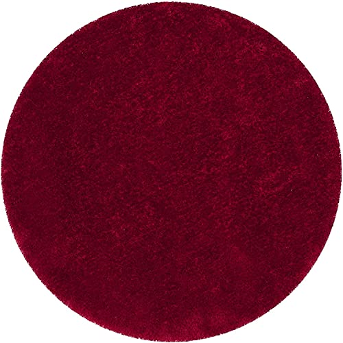 Image of Premium Round Shaggy Carpet Plain Fur Rugs Under Chair 4x4 Feet Microfiber & Polyster Modern Interior Floor Mat Red