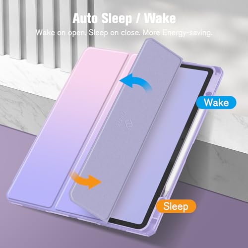 Image of Fintie Hybrid Slim Case for iPad Air 13-inch M4 /M3 /M2 (2026 /2025 /2024) - [Built-in Pencil Holder] Shockproof Cover with Clear Transparent Back Shell, Fantasy Ombre