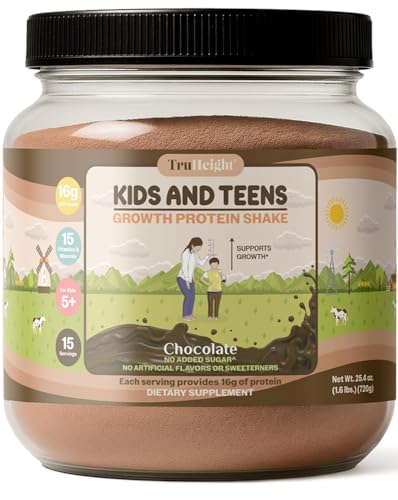 TruHeight Growth Protein Shake (Chocolate Milk Flavor, Whey) Tall Nutrition for Natural Growth & Development - Protein Powder for Kids & Teens, Weight Gain Drinks - Picky Eater Vitamin, Taller Ages 4+