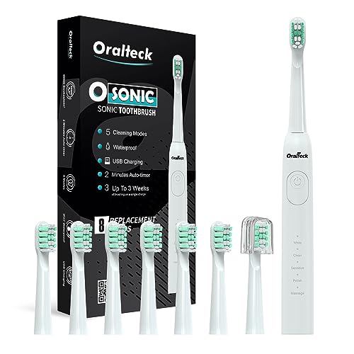 Osonic Cepillo De Dientes Eléctrico Sónico. Incluye: 8 Cabezales. 5 Modos De Uso. Blanqueamiento En 2 Semanas. Temporizador De 2 Min. Ipx8, Apto Para Adultos Y Niños. Carga Usb. Blanco