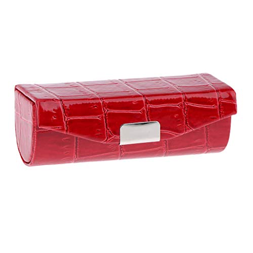 Inzopo Étui à rouge à lèvres texturé en cuir synthétique souple avec miroir pour femme Rouge, Simili cuir Métal Acrylonitrile butadiène styrène Cover