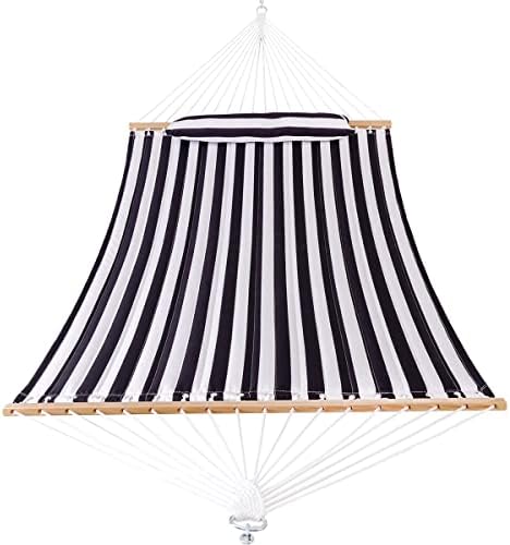 Harbourside Hammocks Quilted Fabric Hammock with Spreader Bar, 2 Person Double Hammock with Pillow and Chains, Hammock for Outdoor Outside Patio Poolside Backyard Beach 450 lbs Capacity,Black&White