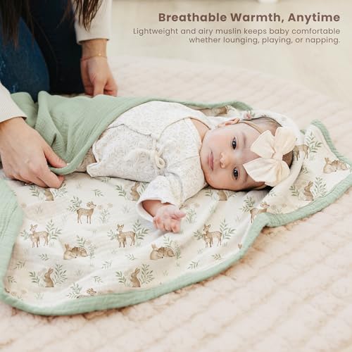 Image of Konssy Muslin Baby Blankets, Super Soft 100% Cotton Crib Blanket | Soft Lightweight Nursery Swaddling Wrap for Girls Boys, Infant Toddler, 47 X 47 In, Woodland