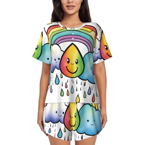 Pyjama 2 pièces court femmes ensemble haut short nuages arc-en-ciel