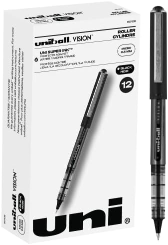 Uni-Ball 60106 uni-ball Vision Rollerball Pens, Micro Point (0.5mm), Black, 12 Count