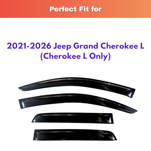 Image of KPY Rain Guards Fit for 2021-2026 Jeep Grand Cherokee L, Out-Channel Window Visors Vent Wind Deflectors 4PC, Car Accessories for 21-26 Grand Cherokee L (Cherokee L Only)