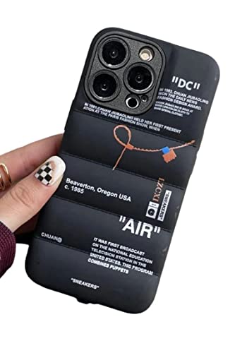 Puffer Case with Sports Shoes Brand Design for iPhone 16 Pro Max,Sneakers Ins White or Black Label Soft Cover-Blue Puffy Cover for iPhone 16 15 14 13 12 11 Pro Max Plus X XS XR 7 8 (Black)