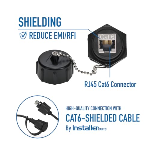 InstallerParts CAT6 RJ45 Shielded Industrial Waterproof Panel Mount Coupler - 50 Pack, Black