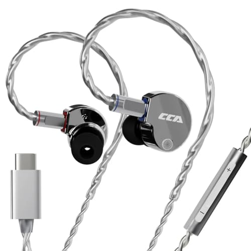 Image of CCA Concept Kart Phoenix Dual Magnet Dynamic Driver IEMs, 10mm LCP Diaphragm, Harman-Tuned, Silver-Plated Detachable Cable, Wired in-Ear Monitors for Studio (Silver-TypeC-Mic)