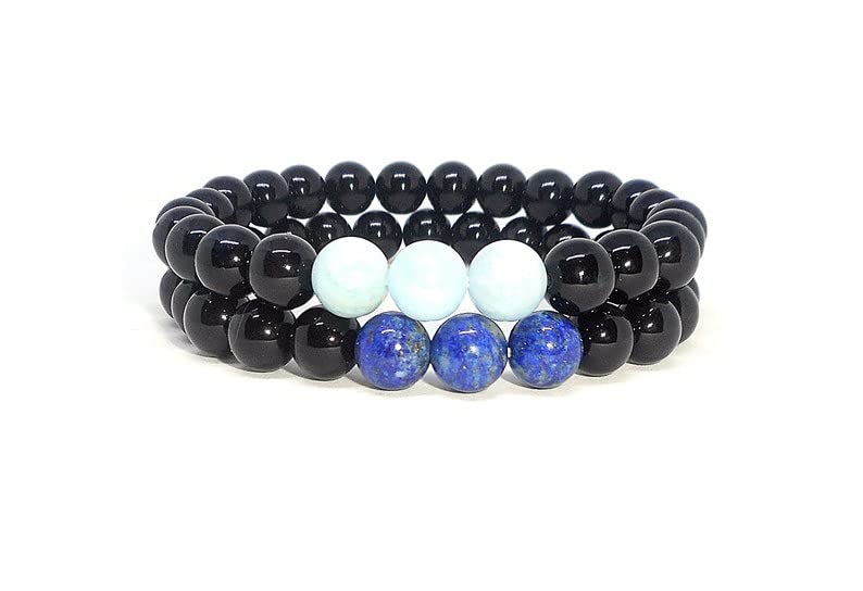 Bracelet pour homme et femme en onyx noir véritable perle lisse 8mm LKBEADS
