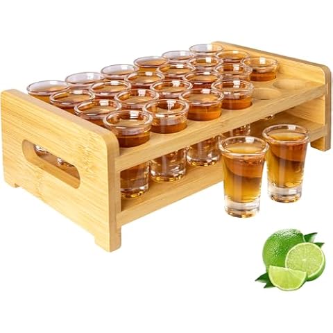 LINALL Shot Glass Set 0.7oz/20ml 24pcs Clear Shot Glass Holder Set Mini Shot Glass Perfect for Party, Bar, Club, Cocktail (24pcs) Cover