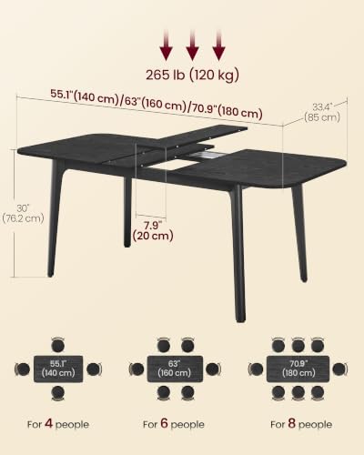 Image of VASAGLE MAEZO Collection - Extendable Dining Table for 4 /6 /8, Kitchen Table with Tapered Legs, Curved Transitions, for Dining Room, Kitchen, Home Office, Charcoal Gray UKDT090B01V1