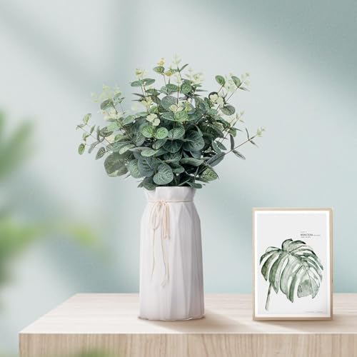 Image of Artificial Eucalyptus Plant - 4 Stems Faux Eucalyptus Leaves for Wedding Bouquets, Centerpieces, Home & Office Decor, Indoor & Outdoor Decoration (Pack of 2)