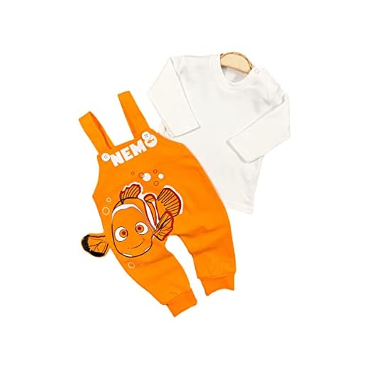 My Cotton Baby Finding Nemo Cotton Baby Salopette, Jumpsuit With Long Sleeve Tshirt For Newborns & Infants – 2 PIECES COTTON BABY ROMPER - Unisex (6-9 months), Orange