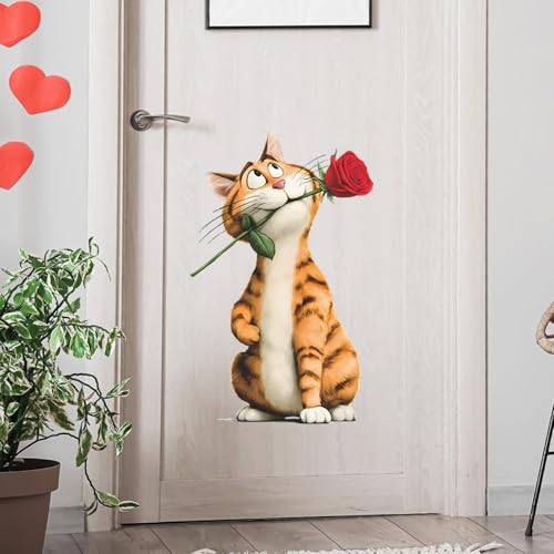 Vinilos adhesivos Achang gato romántico con rosa roja miniatura 3