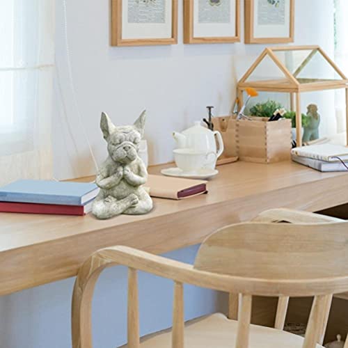 Estátua de meditação para cães, escultura de buldogue francês sentado, estátua de resina de ioga par