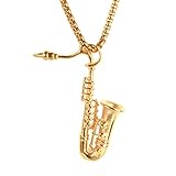 PAMTIER Unisex Stainless Steel European and American Style Saxophone Musical Instruments Pendant Hip...
