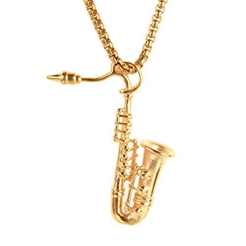 PAMTIER Unisex Stainless Steel Saxophone Musical Instruments Pendant Punk Necklace