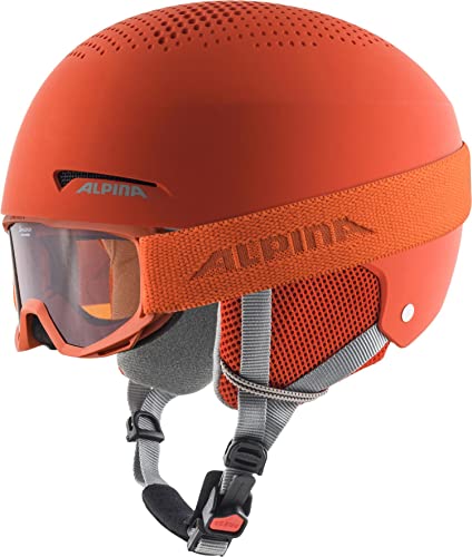 ALPINA Unisex - Bambini, ZUPO SET (+PINEY) Casco da sci, pumpkin-orange matt, 48-52 cm