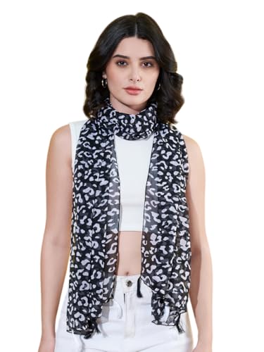 Image of Anvi Be Yourself Women's Printed Chiffon Scarf With Tasselles