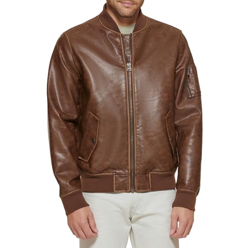 Levi's Chaqueta bomber universitaria de piel sintética para hombre, silla de montar, Saddle, XXX-Large