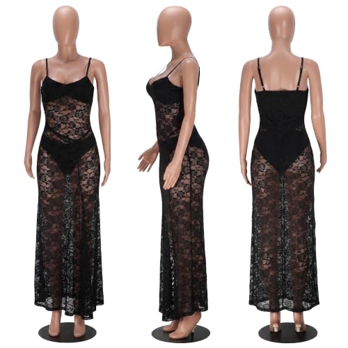 Image of PORRCEY Women's Sexy Rhinestone Lace Sheer Mesh Formal Evening Dress